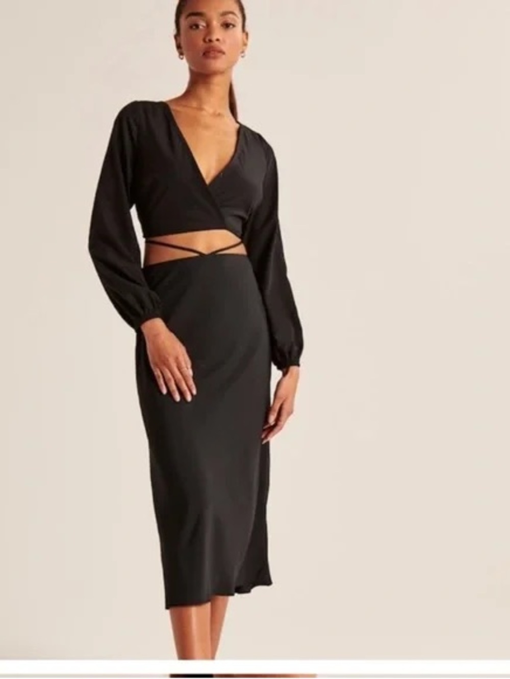 Abercrombie & Fitch Black Long-Sleeve Wrap crop top Waist Tie Sz Large